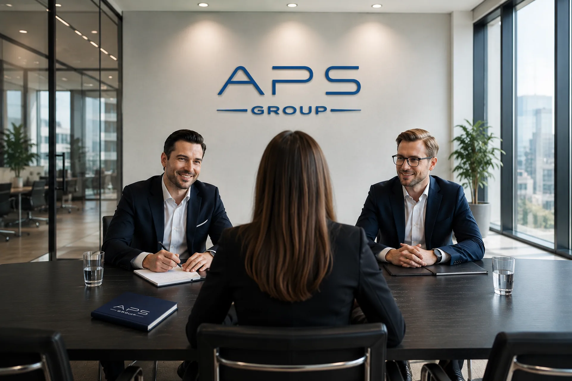 Karriere bei der APS Group Unternehmensberatung mit Bewerbungsgespräch im modernen Büro