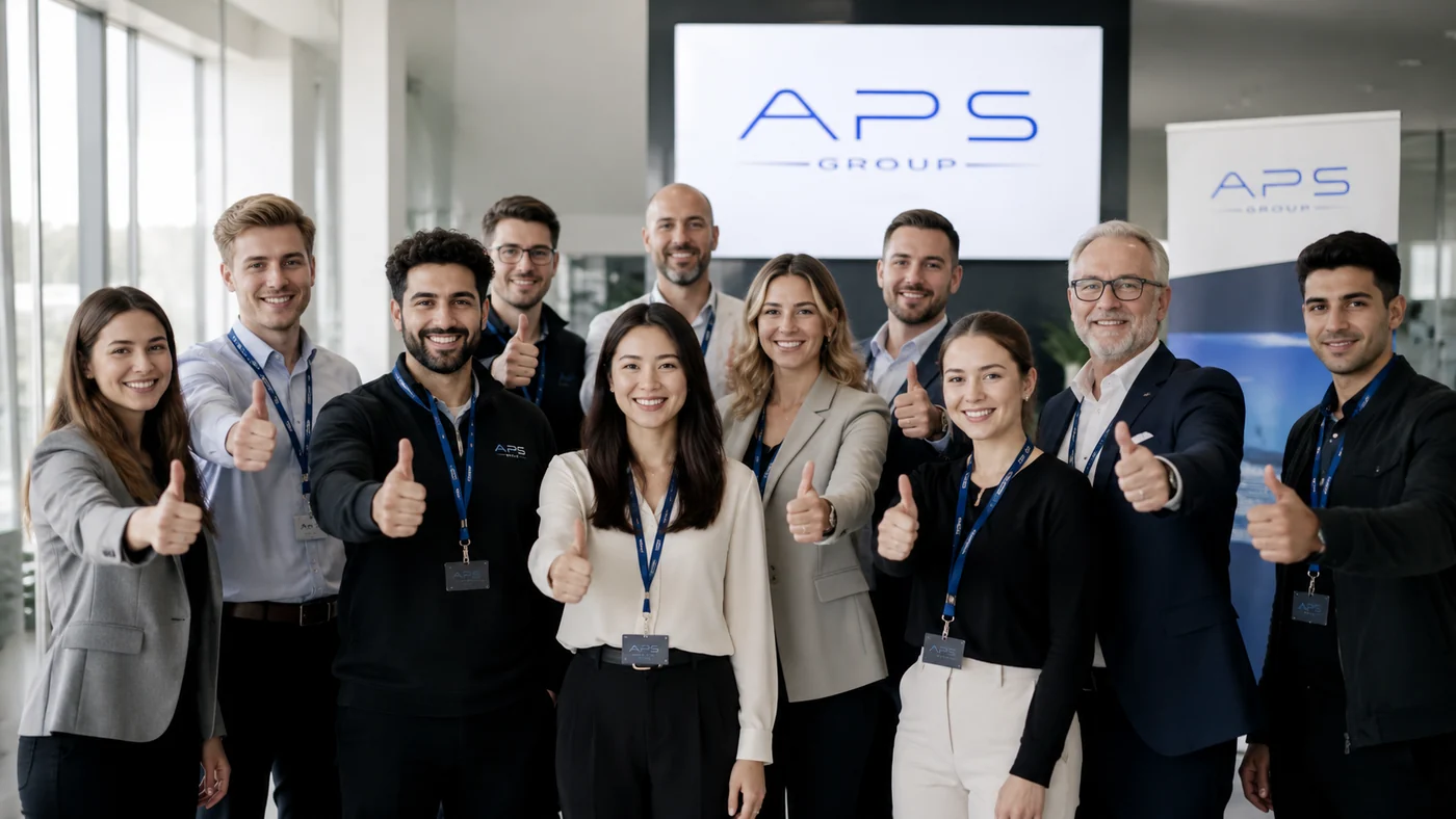 Arbeitgeberwirkung und Teamgefühl stärken Mitarbeitergewinnung Team Daumen hoch APS Group